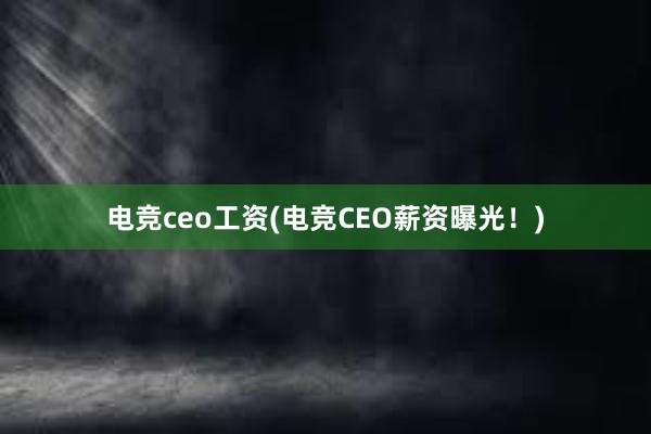 电竞ceo工资(电竞CEO薪资曝光！)
